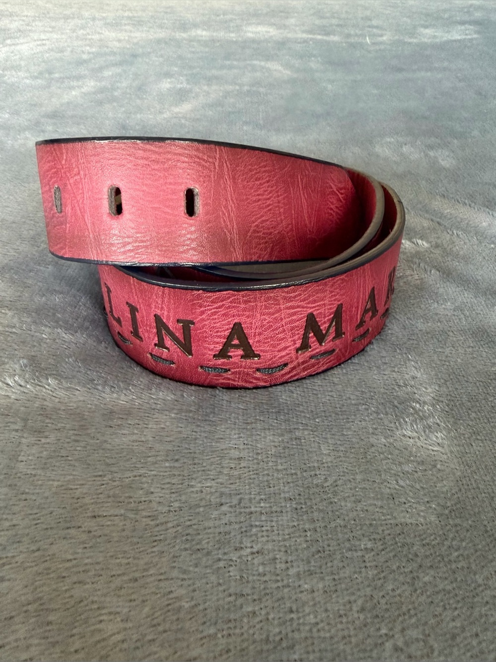 Angelina Mara Red Fox Leather Belt with Embossed Lettering Size S